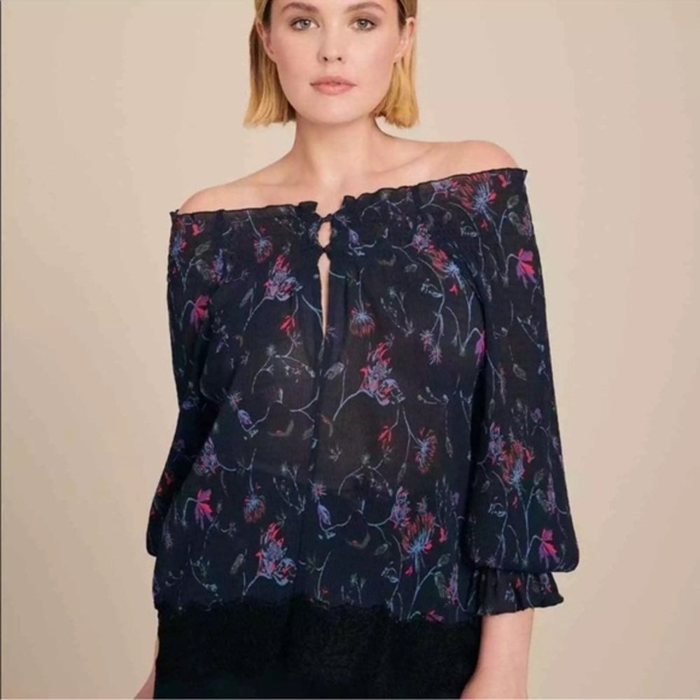 TANYA TAYLOR Navy Vynes Nissa Floral Lace Off The‎ Shoulder Too Size 18